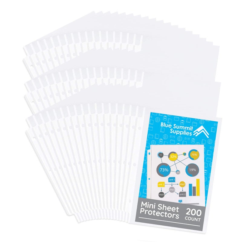 Blue Summit Supplies Mini Sheet Protectors, 5.5 x 8.5 Inch Page Size Opening, Clear Plastic Inserts with Reinforced 3 Hole Design, Playbill Sleeves for Mini Binder, Top Loaded, 200 Pack - Image 1